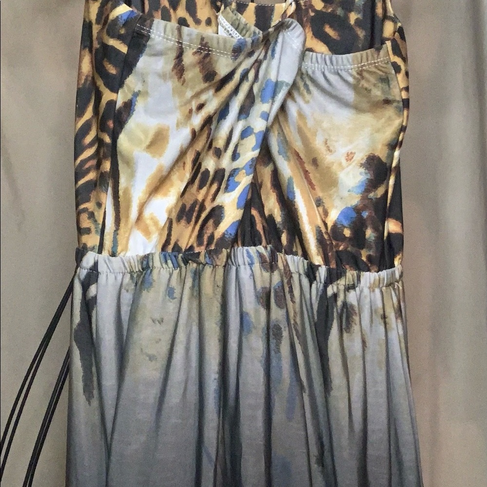 Spaghetti strap leopard and gray maxi dress